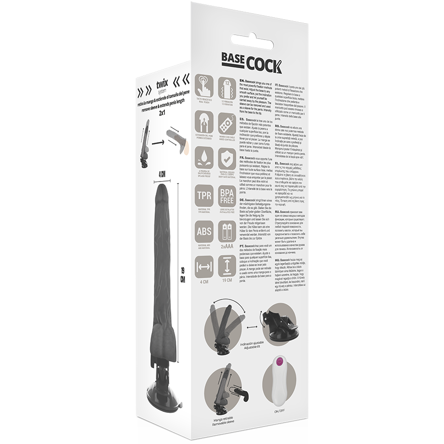 BASECOCK - REALISTIC VIBRATOR WITH REMOTE CONTROL BLACK 19 CM -O- 4 CM