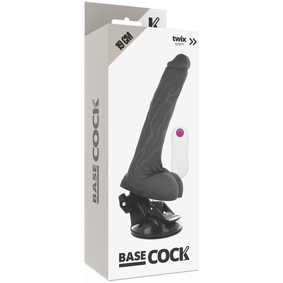 BASECOCK - REALISTIC VIBRATOR WITH REMOTE CONTROL BLACK 19 CM -O- 4 CM
