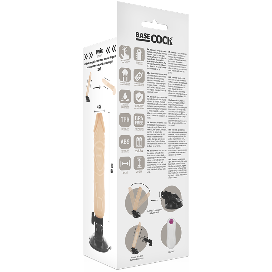 BASECOCK - REALISTIC VIBRATOR WITH REMOTE CONTROL BLACK 20 CM -O- 4 CM