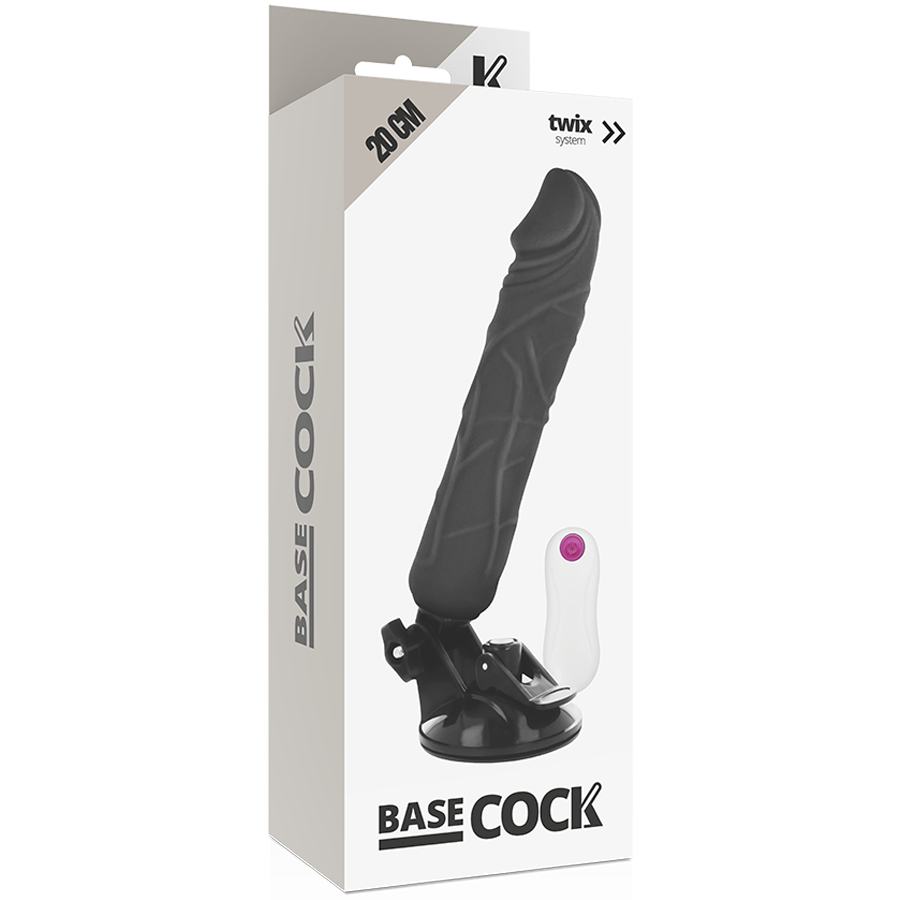 BASECOCK - REALISTIC VIBRATOR WITH REMOTE CONTROL BLACK 20 CM -O- 4 CM