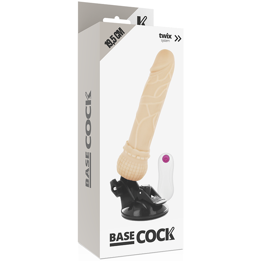 BASECOCK - REALISTIC VIBRATOR WITH REMOTE CONTROL BLACK 19.5 CM -O- 4 CM