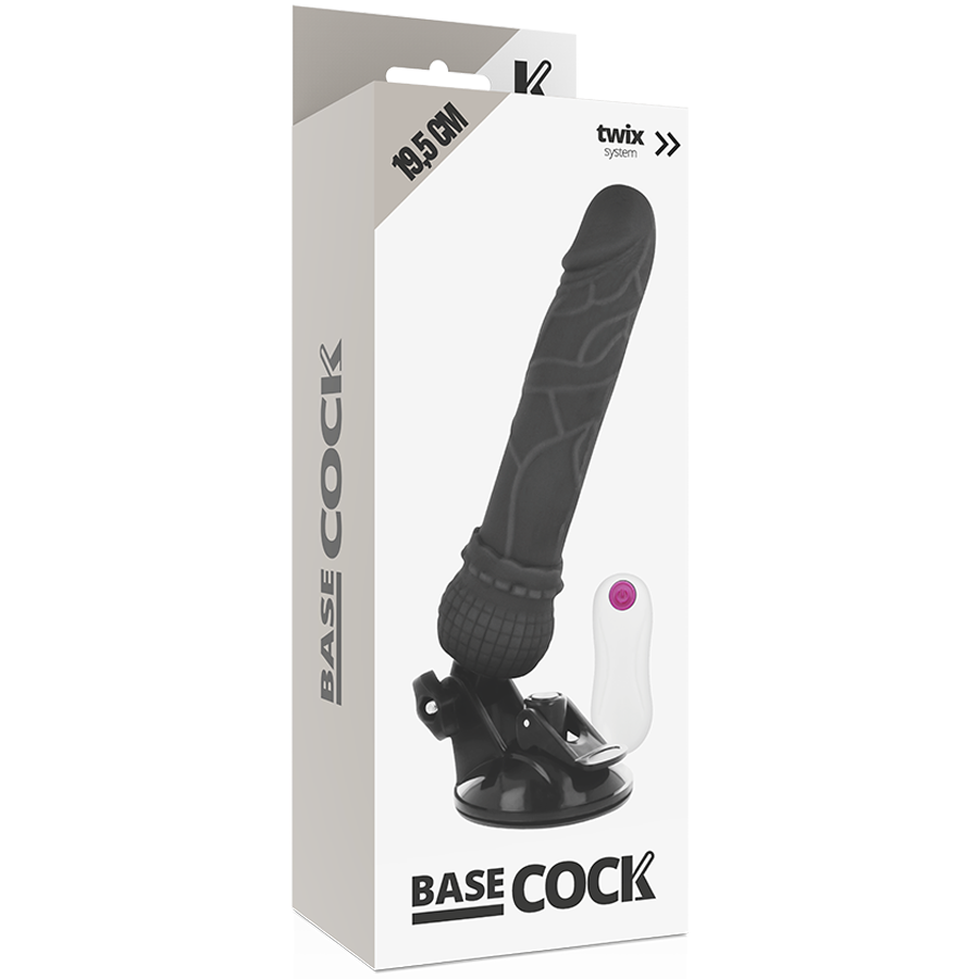 BASECOCK - REALISTIC VIBRATOR WITH REMOTE CONTROL BLACK 19.5 CM -O- 4 CM