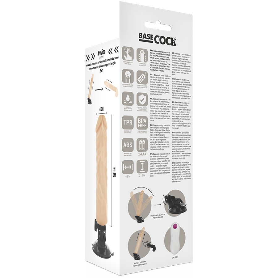 BASECOCK - REALISTIC VIBRATOR WITH REMOTE CONTROL BLACK 21 CM -O- 4 CM