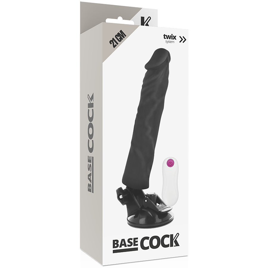 BASECOCK - REALISTIC VIBRATOR WITH REMOTE CONTROL BLACK 21 CM -O- 4 CM