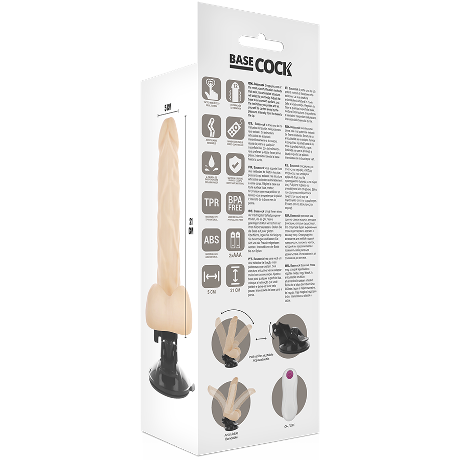 BASECOCK - VIBRATEUR ARTICULÉ AVEC TÉLÉCOMMANDE NOIR 21 CM -O- 5 CM