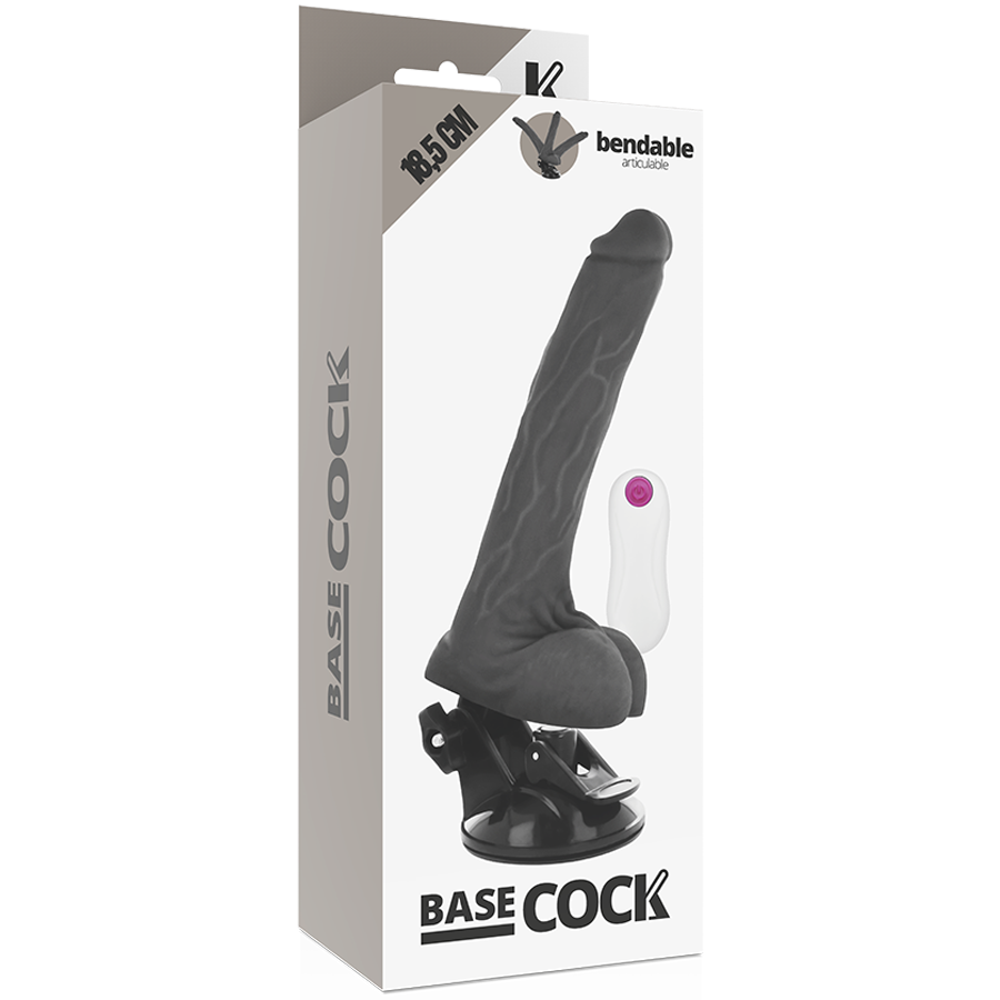 BASECOCK - VIBRATEUR ARTICULÉ AVEC TÉLÉCOMMANDE NOIR 18,5 CM -O- 4 CM