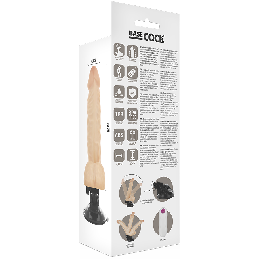 BASECOCK - VIBRATEUR ARTICULÉ AVEC TÉLÉCOMMANDE NOIR 20 CM -O- 4,5 CM