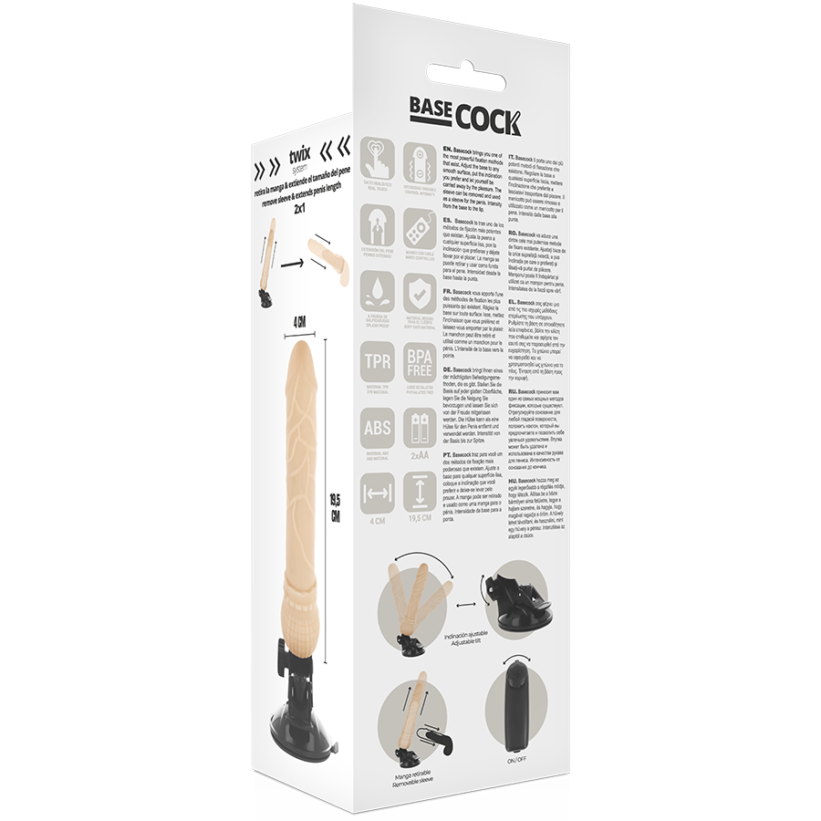 BASECOCK - REALISTISCHE VIBRATOR MET AFSTANDSBEDIENING ZWART 19,5 CM -O- 4 CM