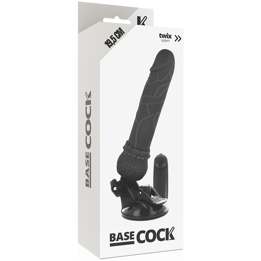 BASECOCK - REALISTISCHE VIBRATOR MET AFSTANDSBEDIENING ZWART 19,5 CM -O- 4 CM