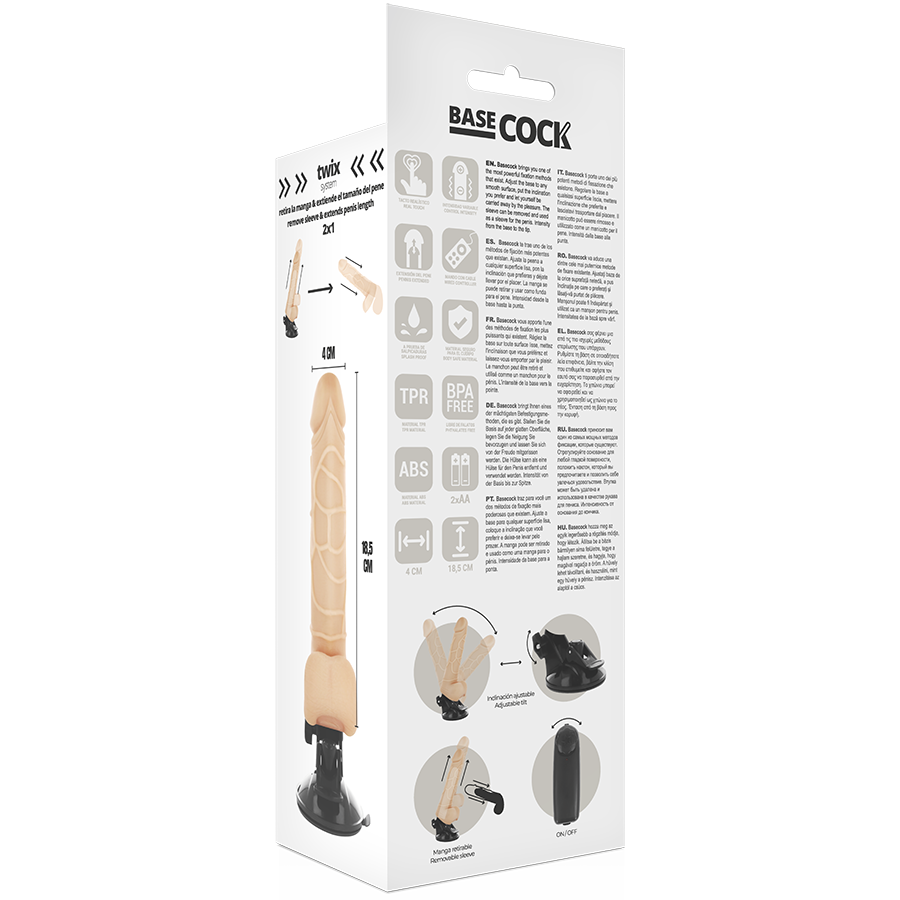 BASECOCK - VIBRATEUR RÉALISTE AVEC TÉLÉCOMMANDE NOIR 18,5 CM -O- 4CM