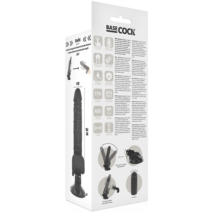 BASECOCK - REALISTISCHE VIBRATOR MET AFSTANDSBEDIENING ZWART 18,5 CM -O- 4CM