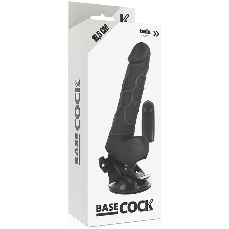 BASECOCK - REALISTISCHE VIBRATOR MET AFSTANDSBEDIENING ZWART 18,5 CM -O- 4CM