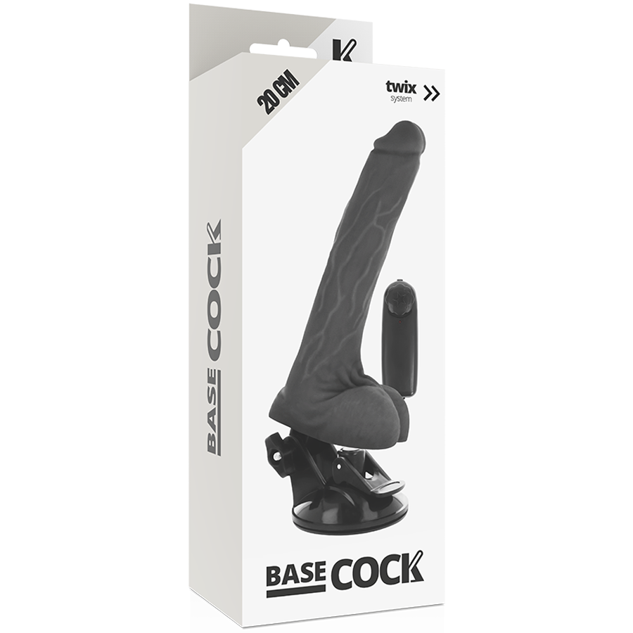 BASECOCK - VIBRATEUR RÉALISTE AVEC TÉLÉCOMMANDE NOIR AVEC TESTICULES 20 CM -O- 4 CM