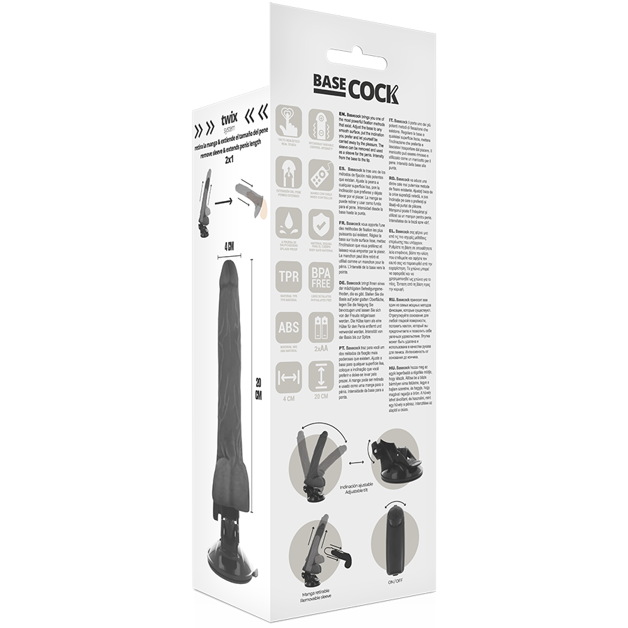 BASECOCK - VIBRATEUR RÉALISTE AVEC TÉLÉCOMMANDE NOIR AVEC TESTICULES 20 CM -O- 4 CM
