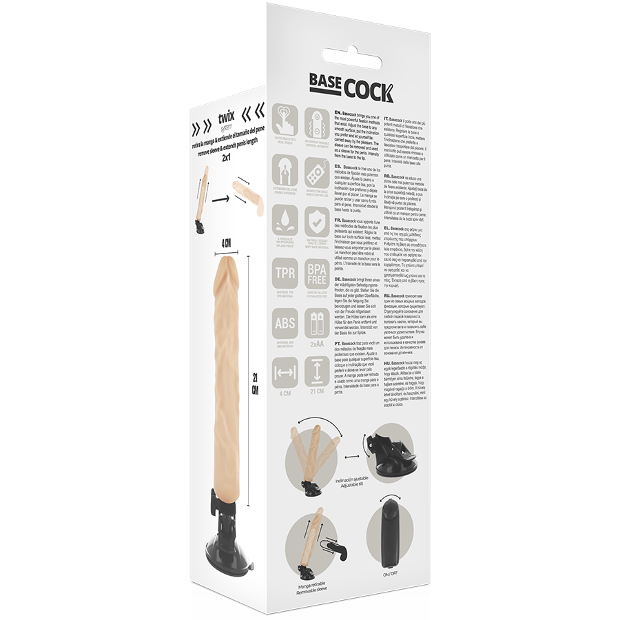 BASECOCK - VIBRATEUR RÉALISTE AVEC TÉLÉCOMMANDE NOIR 21 CM -O- 4 CM