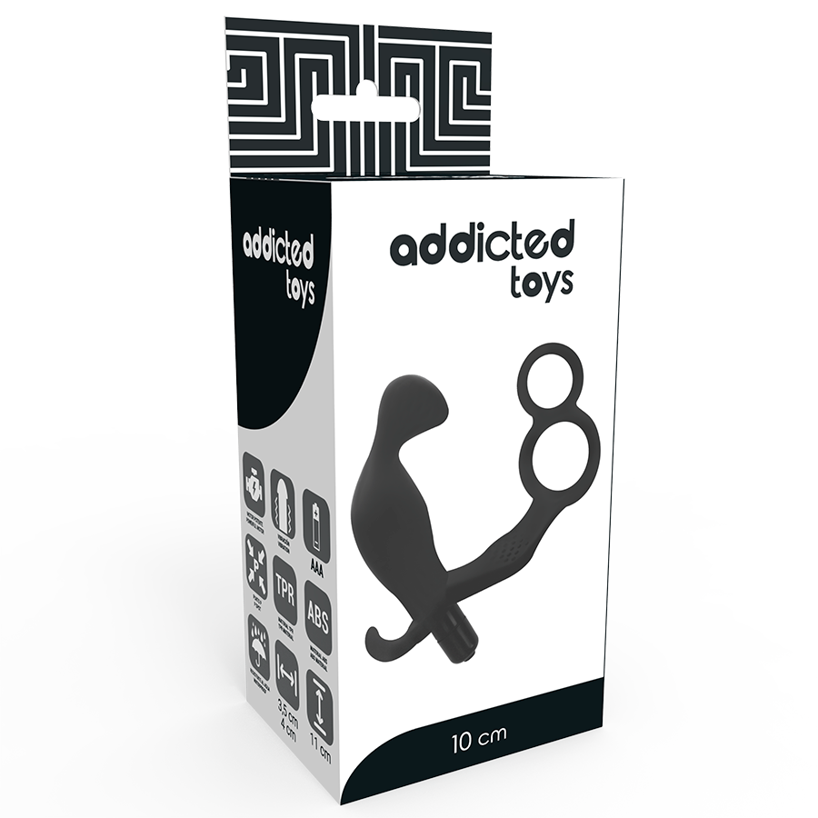 ADDICTED TOYS - ANALE PLUG MET DUBBELE PENISRING EN TESTIKELS ZWART