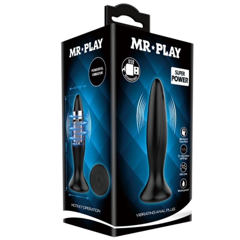 MR PLAY - OPLAADBARE ZWARTE VIBRATOR ANAAL PLUG