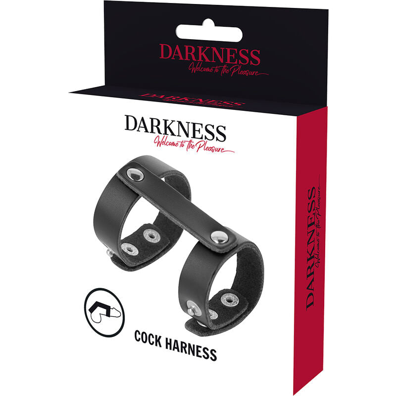DARKNESS - ANNEAU PÉNIS ET TESTICULES EN CUIR RÉGLABLE