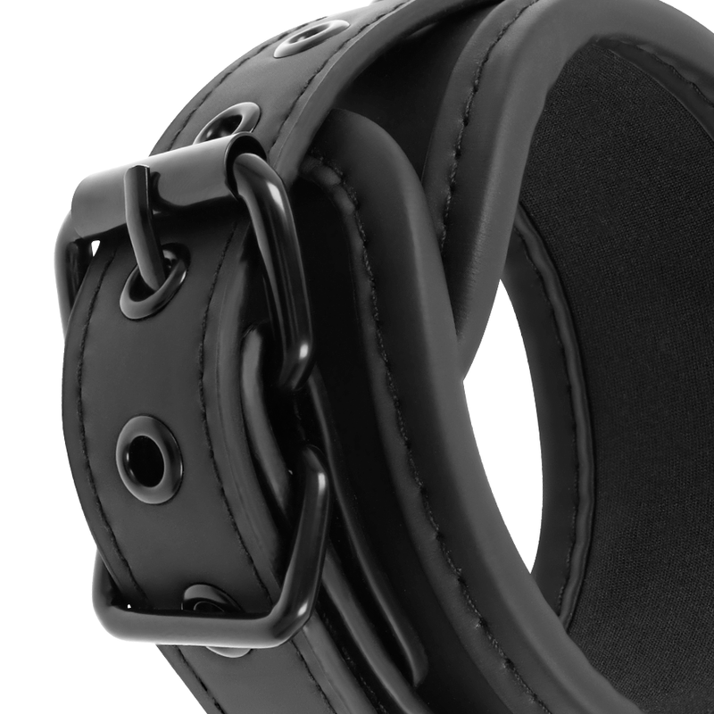 FETISH SUBMISSIVE - OPEN LEGS POSITION WITH NOPRENE-LINED HANDCUFFS