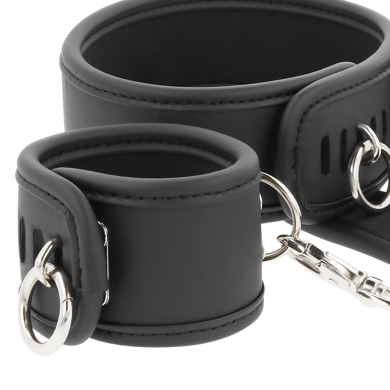 FETISH SUBMISSIVE - NECKLACE AND HANDCUFFS MADE FROM VEGAN LEATHER WITH NOPRENE LINING