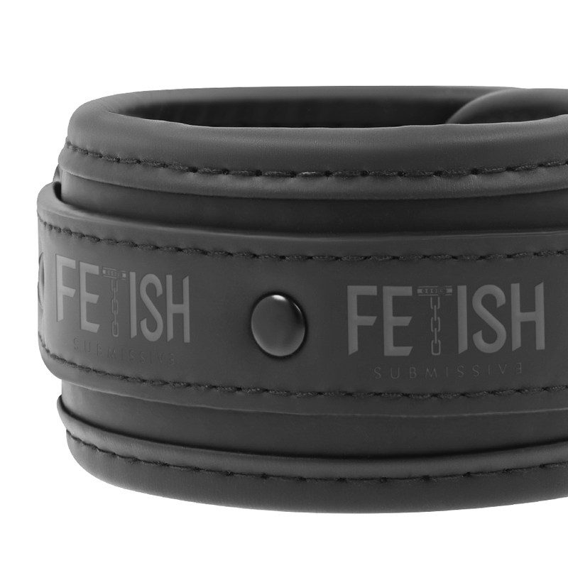 FETISH SUBMISSIVE - KETTING EN HANDBOEIEN GEMAAKT VAN VEGAN LEDER MET NOPREEN VOERING