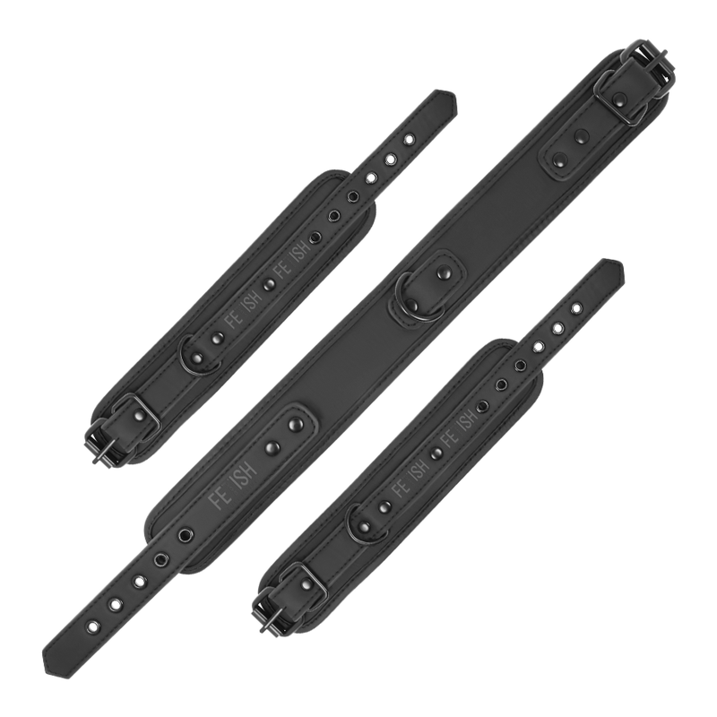 FETISH SUBMISSIVE - NECKLACE AND HANDCUFFS MADE FROM VEGAN LEATHER WITH NOPRENE LINING