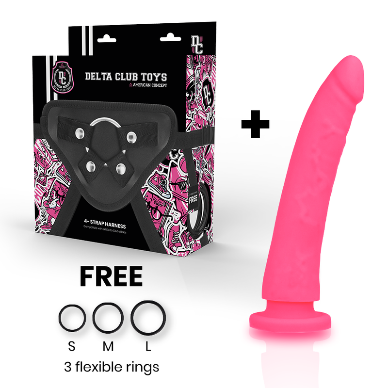 DELTA CLUB - SPEELGOED HARNAS + DONG ROZE SILICONEN 17 CM -O- 3 CM