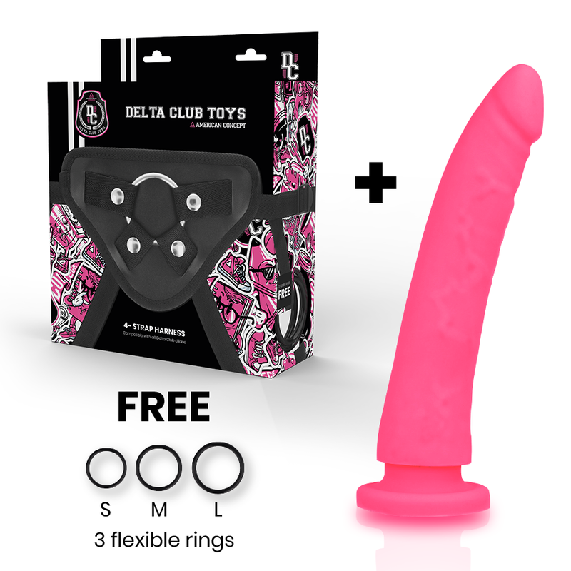 DELTA CLUB - SPEELGOED HARNAS + DONG ROZE SILICONEN 20 CM -O- 4 CM
