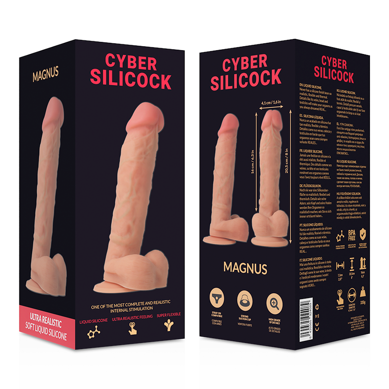 CYBER SILICOCK - STRAP-ON MAGNUS VLOEIBARE SILICONEN MET 3 GRATIS RINGEN 20,5 CM -O- 4,1 CM