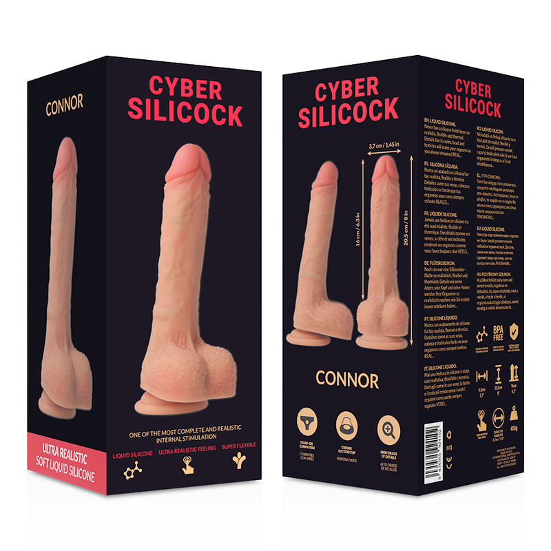 CYBER SILICOCK - STRAP-ON CONNOR SILICONE LIQUIDE AVEC 3 ANNEAUX GRATUITS 20,5 CM -O- 3,7 CM