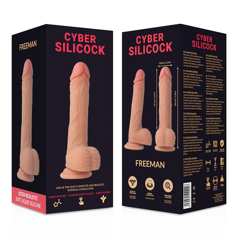 CYBER SILICOCK - STRAP-ON FREEMAN SILICONE LIQUIDE AVEC 3 ANNEAUX GRATUITS 20 CM -O- 3,8 CM