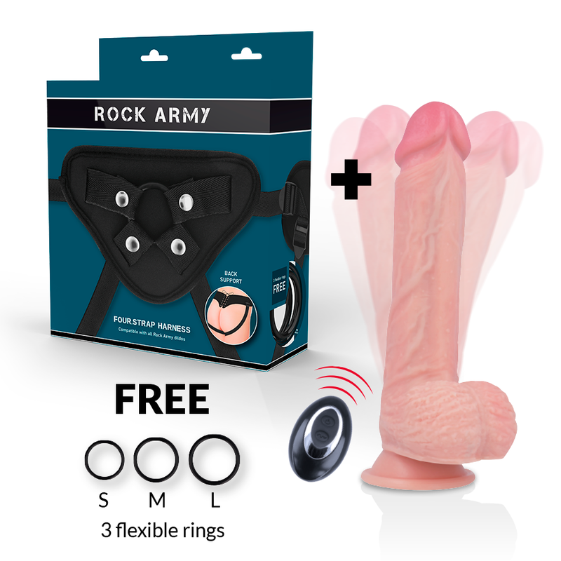 ROCKARMY - HARNAIS + VIBRATEUR SILICONE LIQUIDE PREMIUM APACHE TÉLÉCOMMANDE 20,5 CM -O- 4,62 CM