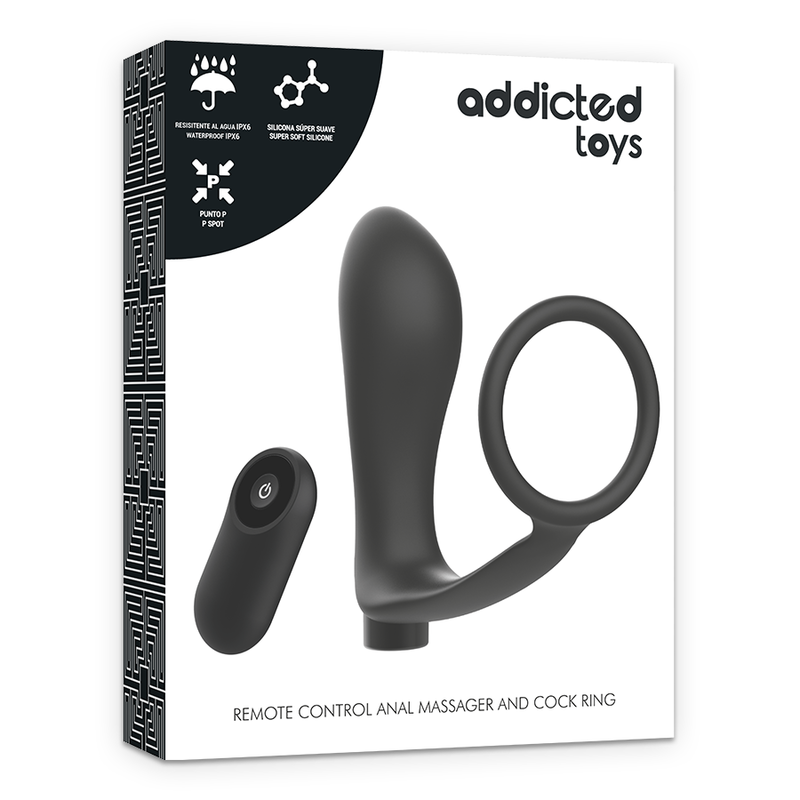 ADDICTED TOYS - PENISRING MET AFSTANDSBEDIENING ANAAL PLUG ZWART OPLAADBAAR