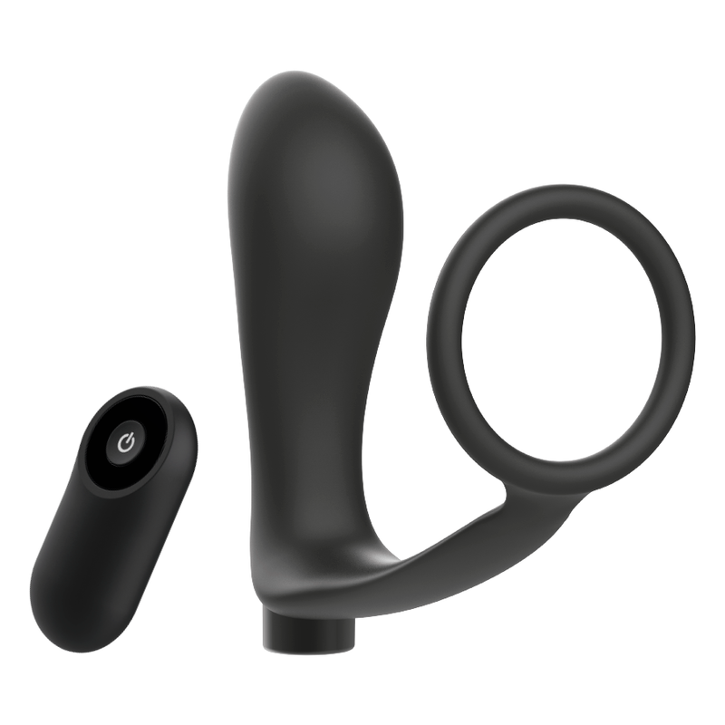 ADDICTED TOYS - PENISRING MET AFSTANDSBEDIENING ANAAL PLUG ZWART OPLAADBAAR