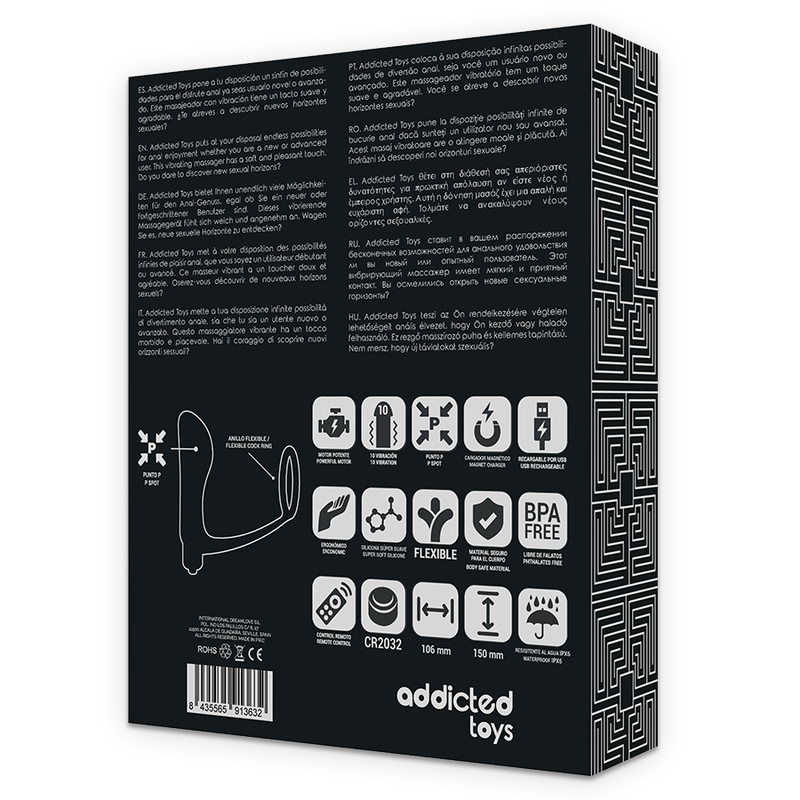 ADDICTED TOYS - PENISRING MET AFSTANDSBEDIENING ANAAL PLUG ZWART OPLAADBAAR