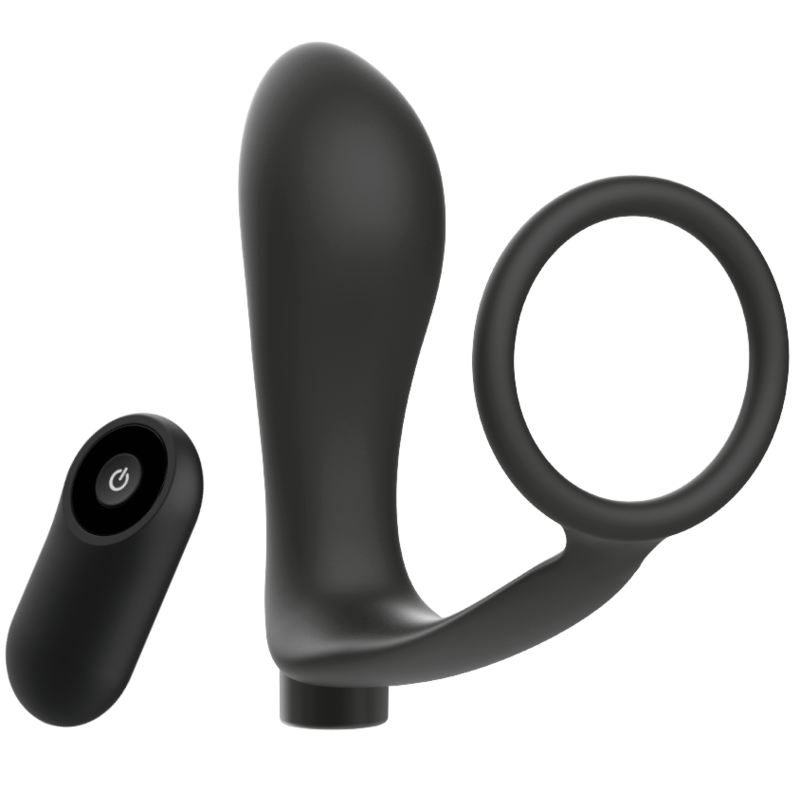ADDICTED TOYS - PENISRING MET AFSTANDSBEDIENING ANAAL PLUG ZWART OPLAADBAAR
